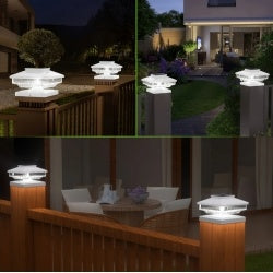 6 Pack Outdoor Solar Poat Cap Lights Cold White  IP65 Waterproof For 4x4 5x5 6x6 Wood Posts In Garden Decor  White